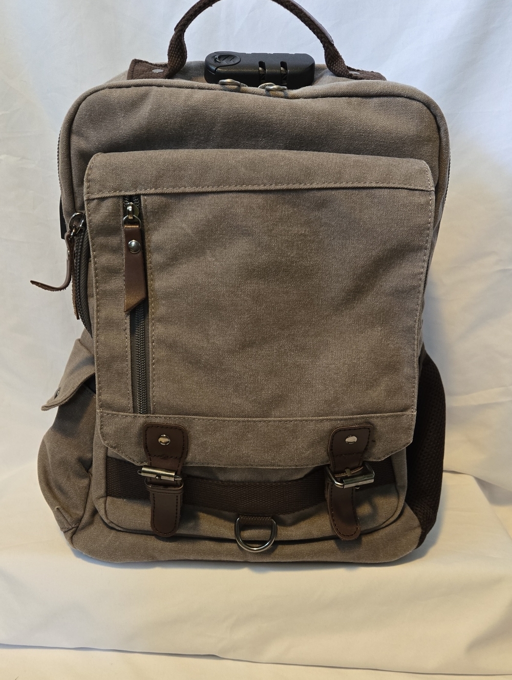 Canvas Men's Backpack in Taupe Grayish Tan - Stylish Everyday Carry